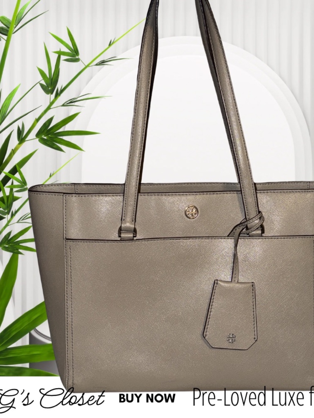 Tory Burch Metallic Taupe Saffiano Leather Tote